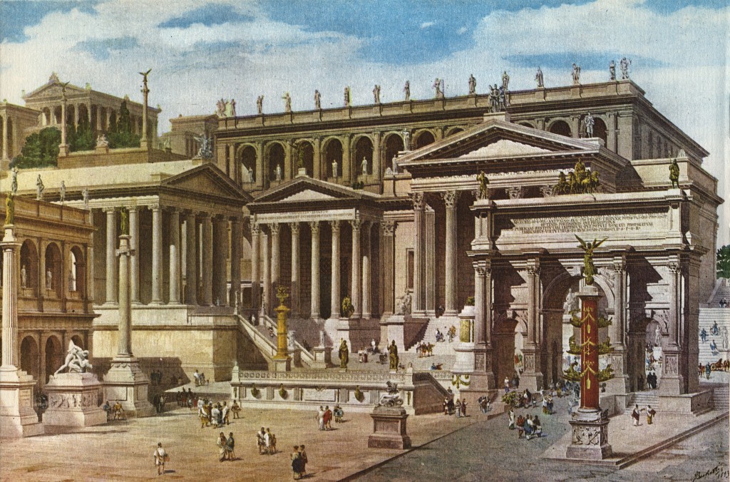 Roman Forum. The reconstruction of the 19th century. Painter Becchetti. Watercolour.