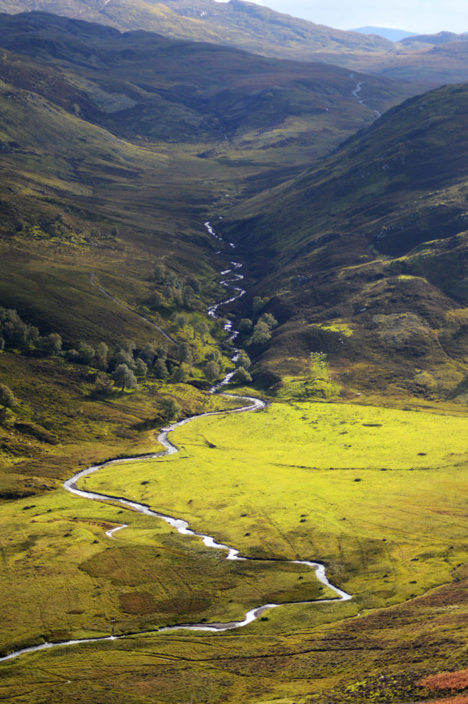 ruisseau au milieu de collines colorées