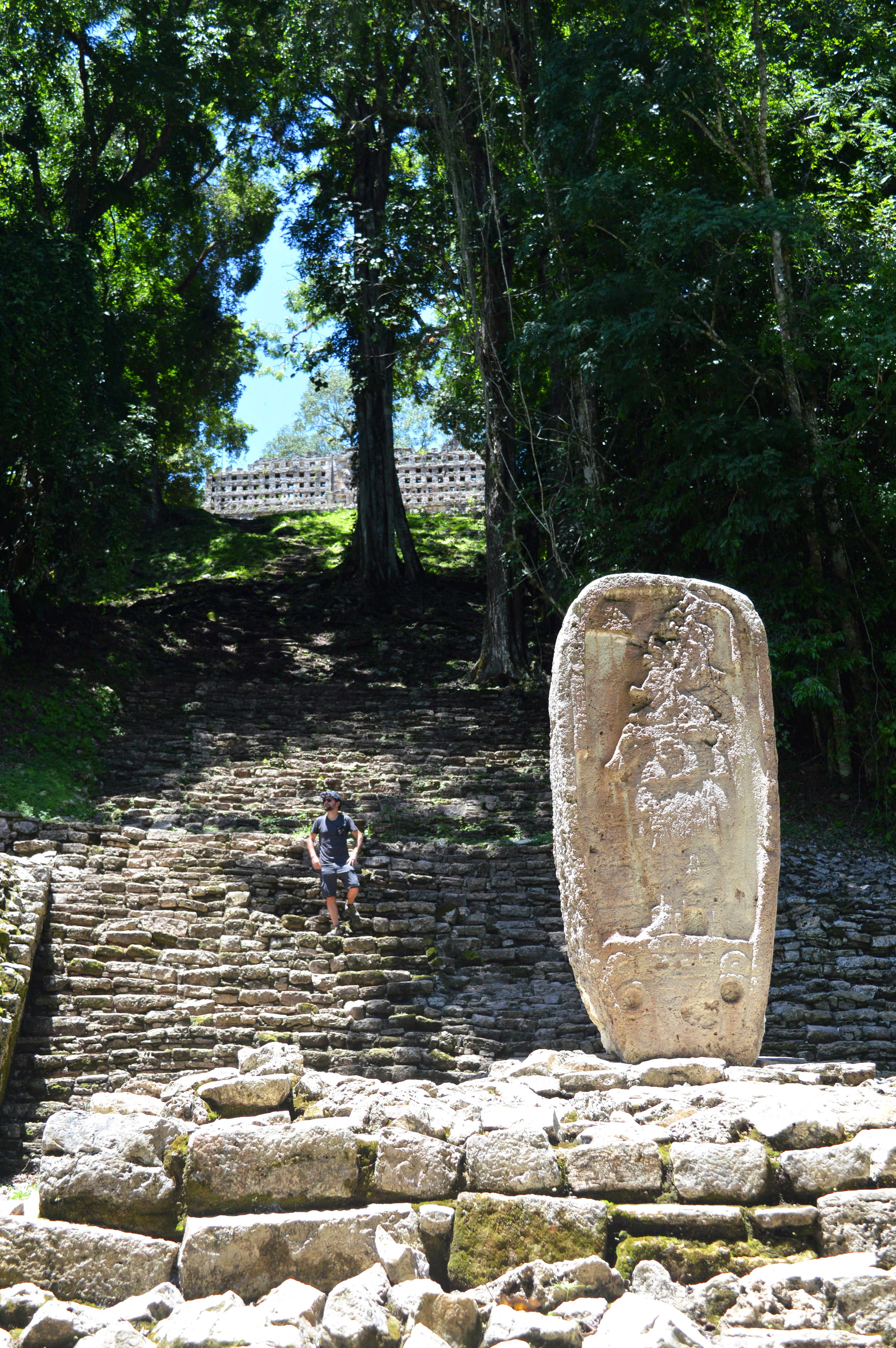 sculpture aux ruines de Yaxchilan mexique