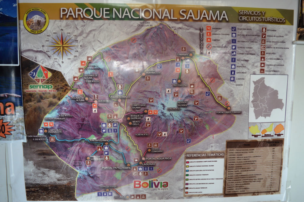 carte chemin parc national sajama bolivie