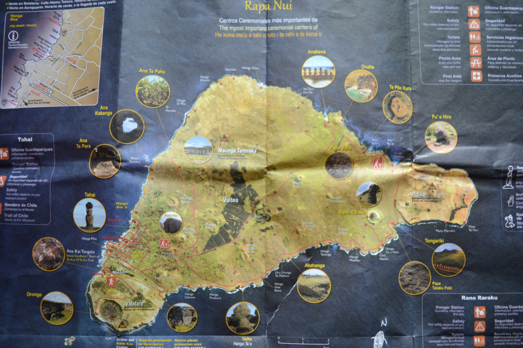 Carte de l'île de Pâques, avec tous les points d'intérêt