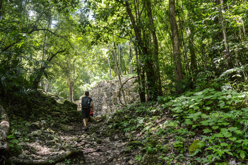 arrivée aux ruines de yaxchilan, dans la jungle, chiapas, mexique