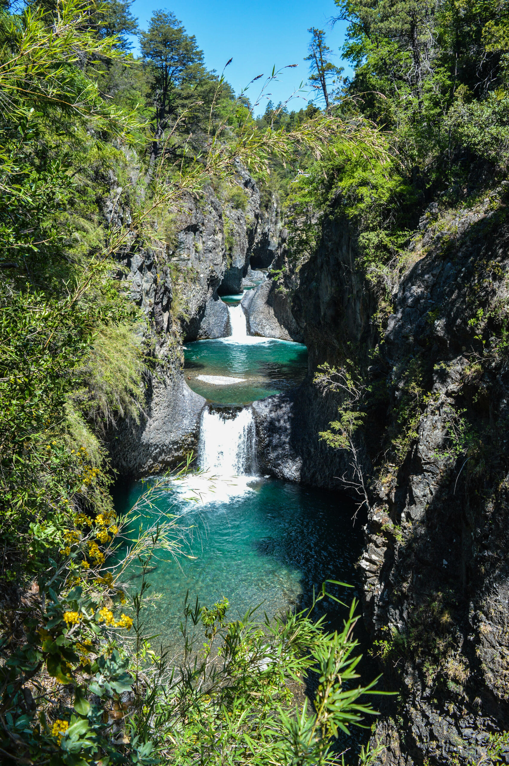 point de vue siete tazas, plusieurs cascades et bassins d'eau turquoise